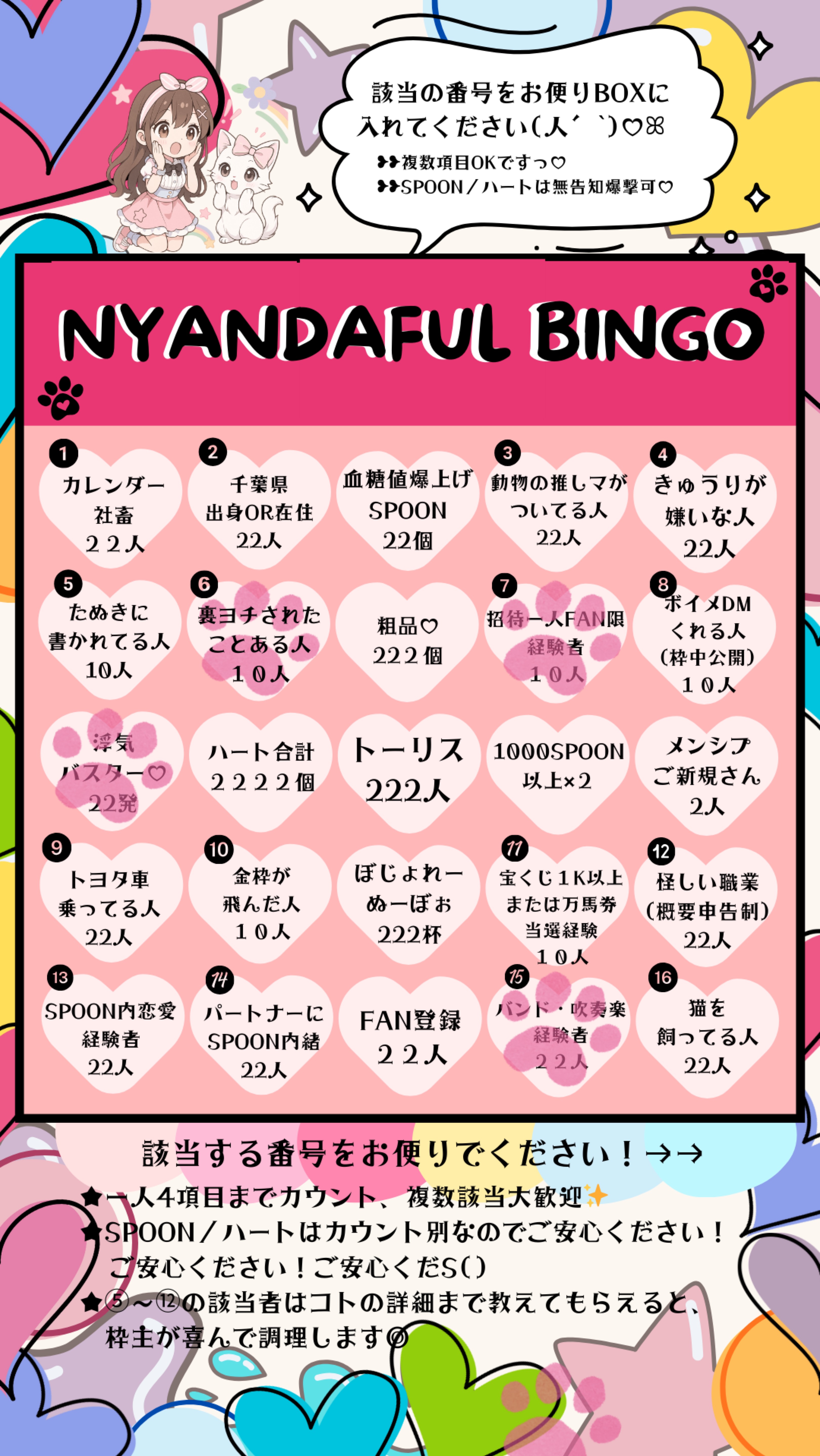 ♡にゃんだふるビンゴぉぉぉ*´꒳`ฅ 