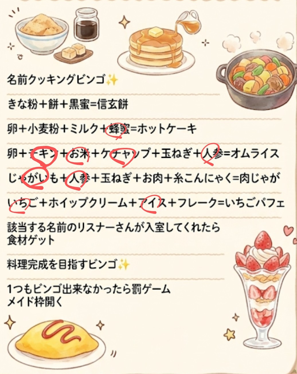名前クッキングビンゴ✨(3周年記念枠)
