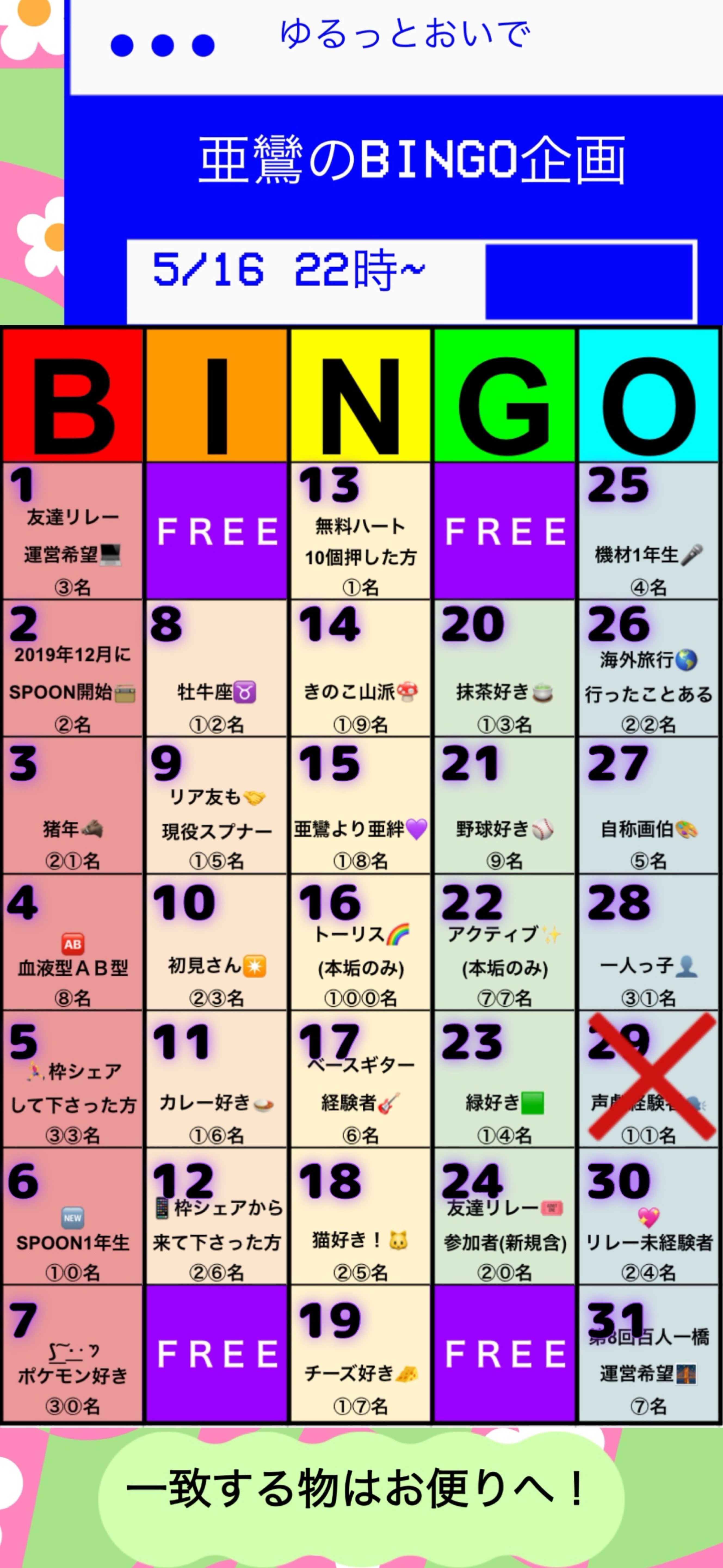 目指せトーリス１００🌈BINGO企画
