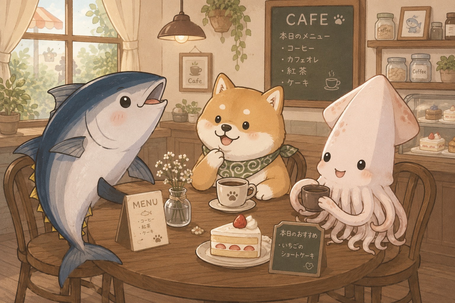 マグロ、犬、イカ